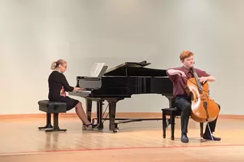 Cello student in concert